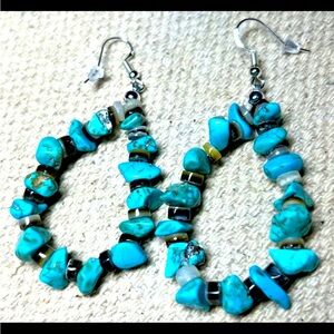 NEW Handmade Turquoise Stone Heishi & Sterling Dangle Earrings Native American